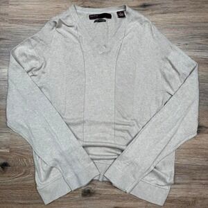 beige perry ellis bamboo cotton blend lightweight knit vneck sweater